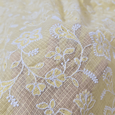 Floral Embroidered Butter Yellow Kota Doria Fabric with Sequin Highlights