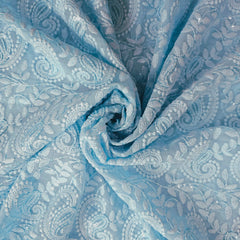 Embroidered Artic Blue Hakoba Georgette Fabric with Sequins Threadwork