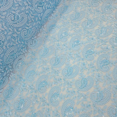 Embroidered Artic Blue Hakoba Georgette Fabric with Sequins Threadwork