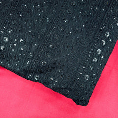 Ronak Embroidered Black Hakoba Georgette Fabric with Sequins and Floral Threadwork