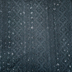 Ronak Embroidered Black Hakoba Georgette Fabric with Sequins and Floral Threadwork