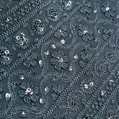Ronak Embroidered Black Hakoba Georgette Fabric with Sequins and Floral Threadwork