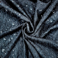 Ronak Embroidered Black Hakoba Georgette Fabric with Sequins and Floral Threadwork