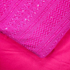 Yasna Embroidered Rani Pink Hakoba Georgette Fabric with Sequins and Threadwork
