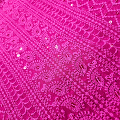 Yasna Embroidered Rani Pink Hakoba Georgette Fabric with Sequins and Threadwork