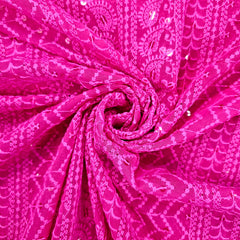 Yasna Embroidered Rani Pink Hakoba Georgette Fabric with Sequins and Threadwork