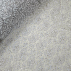 Embroidered Grey Hakoba Georgette Fabric with Sequins Threadwork