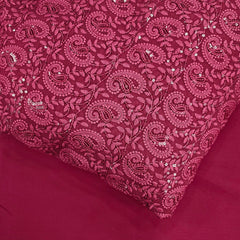 Embroidered Maroon Hakoba Georgette Fabric with Sequins Threadwork