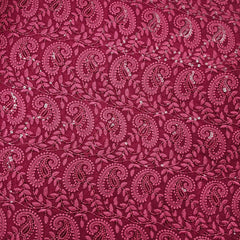 Embroidered Maroon Hakoba Georgette Fabric with Sequins Threadwork