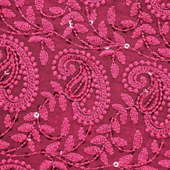 Embroidered Maroon Hakoba Georgette Fabric with Sequins Threadwork