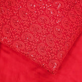 Embroidered Scarlete Red Hakoba Georgette Fabric with Sequins Threadwork