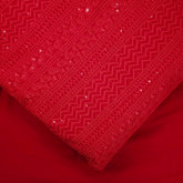 Yasna Embroidered Bright Red Hakoba Georgette Fabric with Sequins and Threadwork