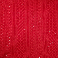 Yasna Embroidered Bright Red Hakoba Georgette Fabric with Sequins and Threadwork