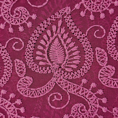 Embroidered Cerise Pink Hakoba Georgette Fabric with Threadwork on Georgette Fabric
