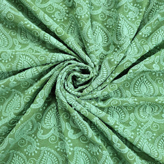 Embroidered Fern Green Hakoba Georgette Fabric with Threadwork on Georgette Fabric