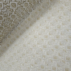 Embroidered Biege Hakoba Georgette Fabric with Sequins, Geometric and Floral Threadwork