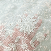 Floral Embroidered Light Powder Blue Kota Doria Fabric with Sequin Highlights