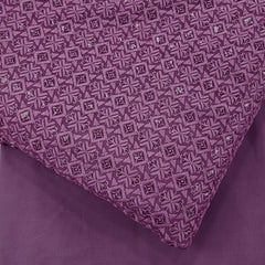 Embroidered Mauve Purple Hakoba Georgette Fabric with Sequins, Geometric and Floral Threadwork