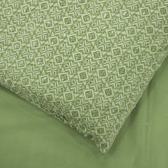 Embroidered Olive Green Hakoba Georgette Fabric with Sequins, Geometric and Floral Threadwork