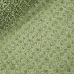 Embroidered Olive Green Hakoba Georgette Fabric with Sequins, Geometric and Floral Threadwork