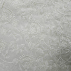 Dyeable Embroidered Hakoba Cotton Fabric with Floral Motifs