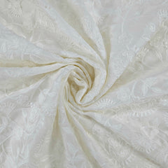 Dyeable Embroidered Hakoba Cotton Fabric with Floral Motifs