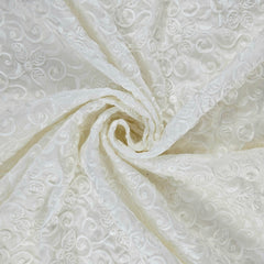 Dyeable Embroidered Hakoba Cotton Fabric with Floral and Vine Motifs