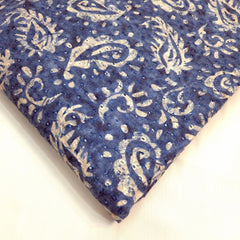 Indigo Blue Digital Floral Print on Hakoba Cotton Fabric