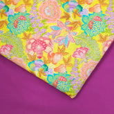 Soft Bright Yellow Digital Floral Print on Hakoba Cotton Fabric