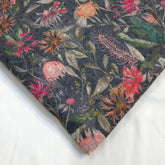 Charcoal Grey Digital Floral Print on Hakoba Cotton Fabric