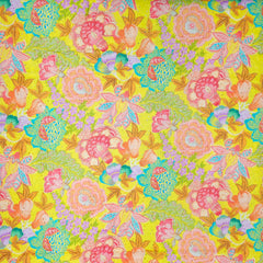 Soft Bright Yellow Digital Floral Print on Hakoba Cotton Fabric