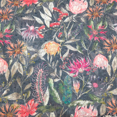 Charcoal Grey Digital Floral Print on Hakoba Cotton Fabric