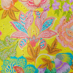 Soft Bright Yellow Digital Floral Print on Hakoba Cotton Fabric
