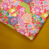 Soft Fiery Rose Pink Digital Floral Print on Hakoba Cotton Fabric