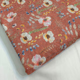 Peach Color Digital Floral Print on Hakoba Cotton Fabric