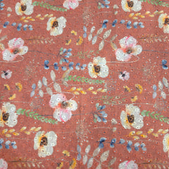Peach Color Digital Floral Print on Hakoba Cotton Fabric