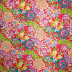 Soft Fiery Rose Pink Digital Floral Print on Hakoba Cotton Fabric