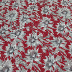 Dull Red Color Digital Floral Print on Hakoba Cotton Fabric