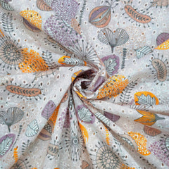 Soft White Digital Nature Print on Hakoba Cotton Fabric