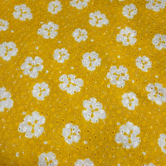 Bright Yellow Color Digital Floral Print on Hakoba Cotton Fabric