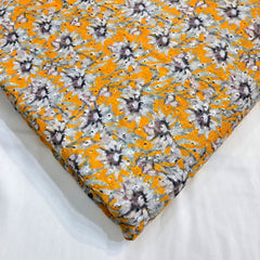 Mango Yellow Color Digital Floral Print on Hakoba Cotton Fabric
