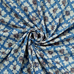 Classic Indigo Blue Digital Floral Print on Hakoba Cotton Fabric