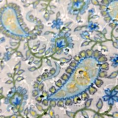 Soft White Digital Print on Hakoba Cotton Fabric with Paisley patterns