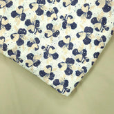 Soft Deep Navy Blue Digital Floral Print on Hakoba Cotton Fabric with Biege Bloom / Petals