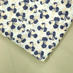 Soft Deep Navy Blue Digital Floral Print on Hakoba Cotton Fabric with Biege Bloom / Petals