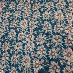 Teal Blue Color Digital Floral Print on Hakoba Cotton Fabric