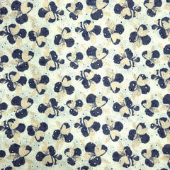 Soft Deep Navy Blue Digital Floral Print on Hakoba Cotton Fabric with Biege Bloom / Petals