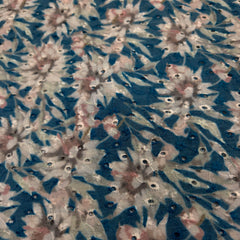 Teal Blue Color Digital Floral Print on Hakoba Cotton Fabric