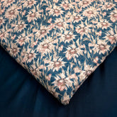 Teal Blue Color Digital Floral Print on Hakoba Cotton Fabric