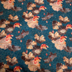 Turquoise blue Color Digital Floral Print on Hakoba Cotton Fabric